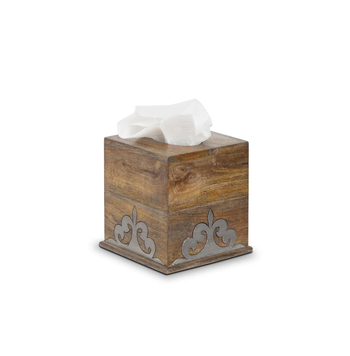 The Gg Collection Wood And Inlay Metal Heritage Collection Square Tissue Box Cover In Brown
