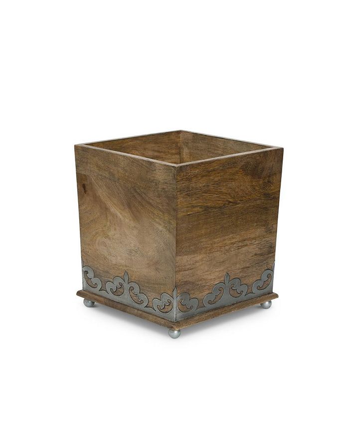 The GG Collection - Wood and Metal 8.5-Inch Square  Heritage Collection Footed Wastebasket