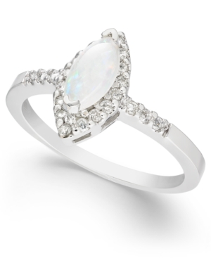 image of Opal (1/3 ct. t.w.) & Diamond (1/5 ct. t.w.) Marquise Ring in 14k White Gold