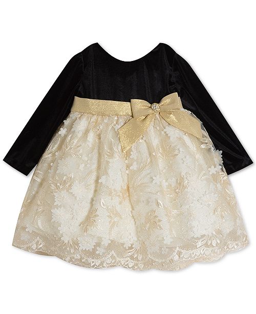 Rare Editions Baby Girls Velvet Embroidered Skirt Dress