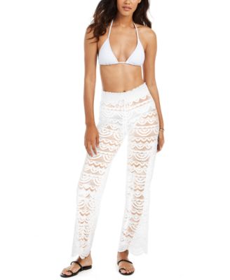 white crochet cover up pants