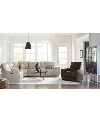 Furniture - Danvors 6-Pc. Leather Sectional Sofa with 3 Power Recliners, Power Headrests, Console, and USB Power Outlet
