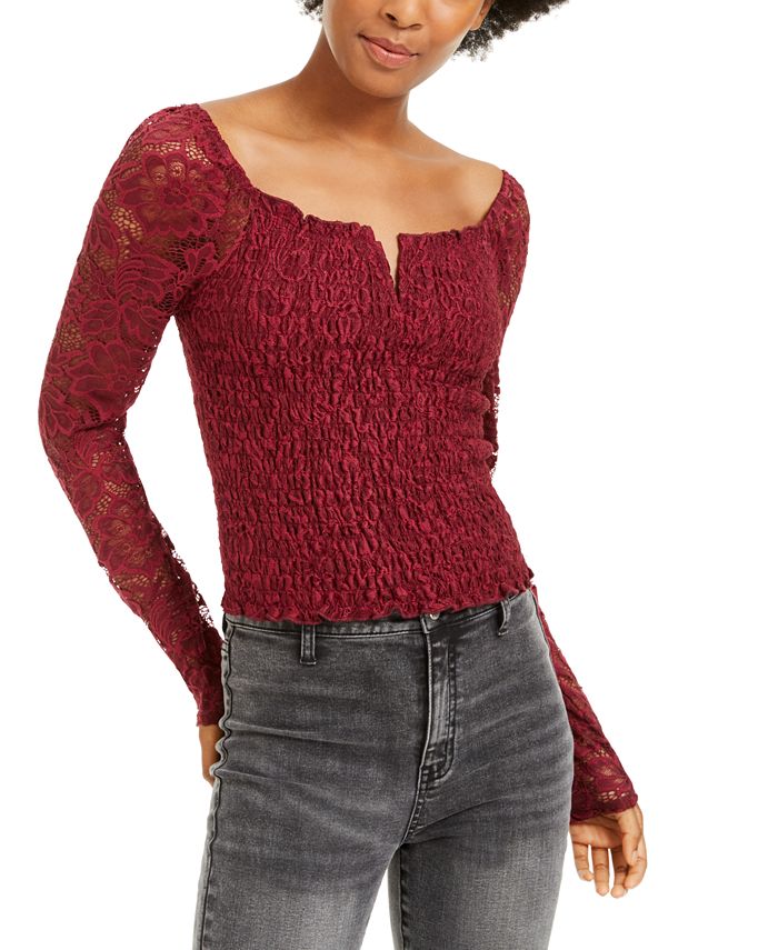 Crave Fame Juniors' Lace Smocked Top & Reviews - Tops - Juniors - Macy's