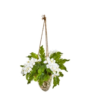 Nearly Natural 26" Phalaenopsis Orchid And Fern Artificial Plant In Hanging Vase In White