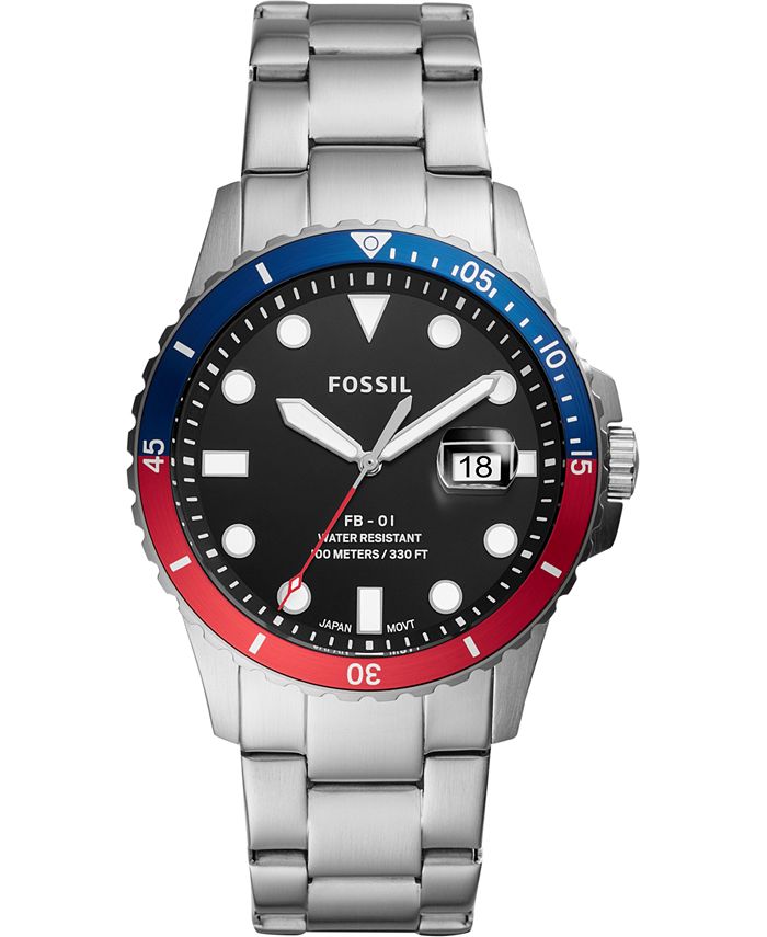 Fossil Men's Blue Diver Stainless Steel Bracelet Watch 42mm & Reviews - All  Watches - Jewelry & Watches - Macy's