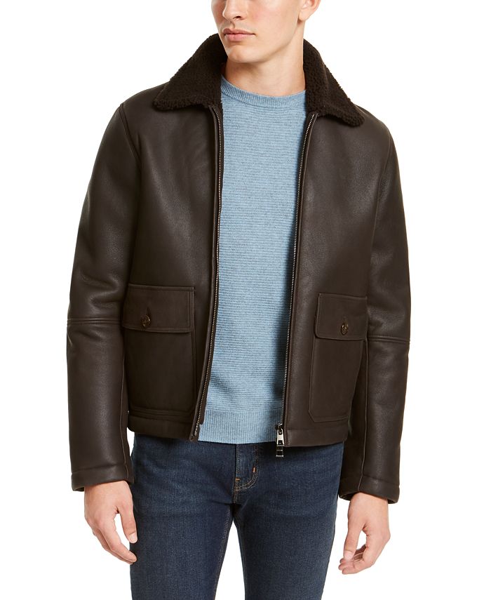 Michael Kors Men's Leather Shearling Flight Jacket - Macy's