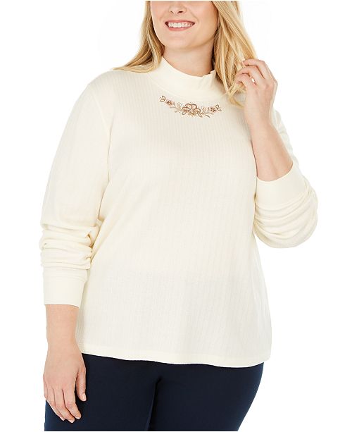 Alfred Dunner Plus Size First Frost Embroidered Turtleneck