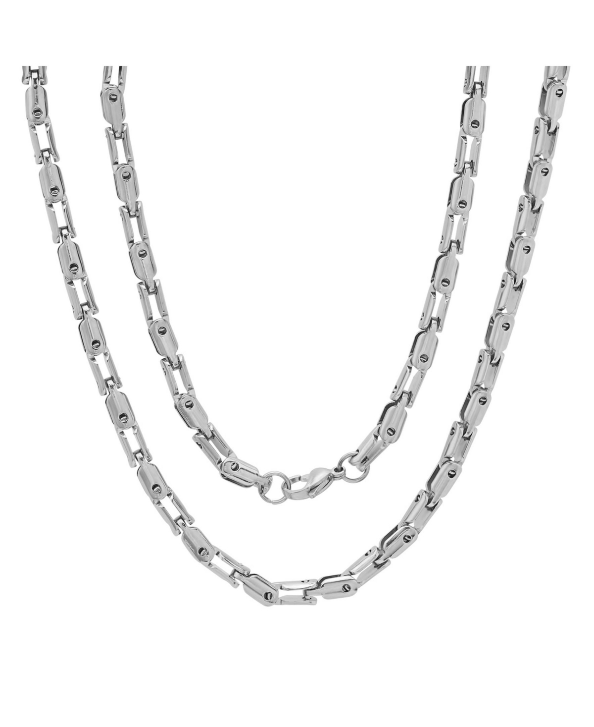 Men's Stainless Steel 24" Rounded Bicycle Link Chain Necklaces - Silver