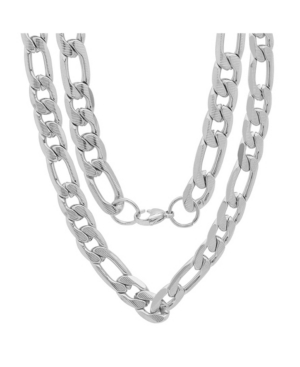 Steeltime Men's Stainless Steel Accented 10mm Figaro Chain Link 24" Necklaces In Silver