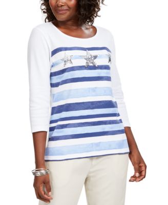 Karen Scott - Striped Sequined Seashell Top, Created For Macy's