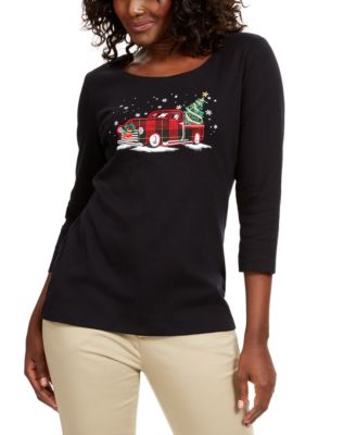 Karen Scott - Cotton Holiday-Print T-Shirt