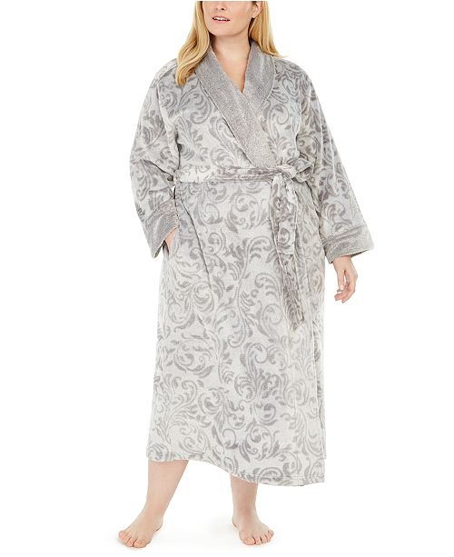 Charter Club Plus Size Long Plush Scroll Print Robe Created For