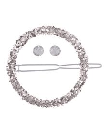 Silver-Tone Crystal Circle Hair Barrette & Stud Earrings Set