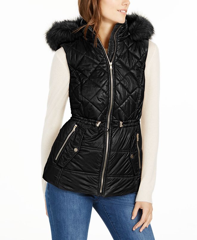 Michael Kors Hooded Faux-Fur-Trim Puffer Vest & Reviews - Coats - Women ...
