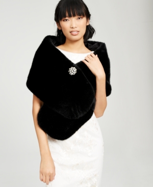 ADRIANNA PAPELL FAUX-FUR EMBELLISHED SHAWL