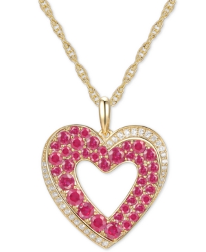 image of Certified Ruby (2 ct. t.w.) & Diamond (1/10 ct. t.w.) Heart 18