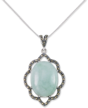 image of Jade (15 x 20 x 6mm) & Marcasite Flower 18