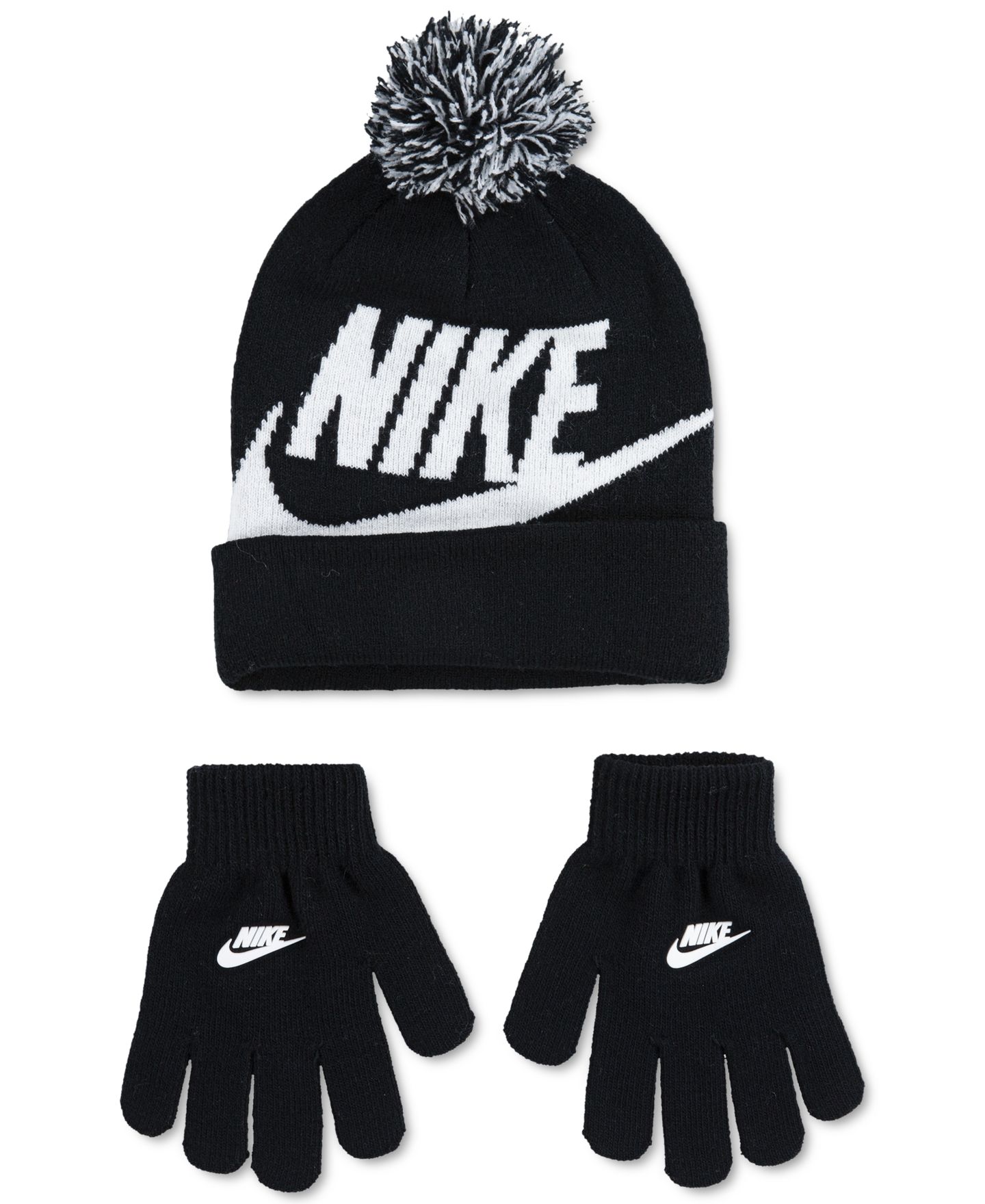Детский комплект Nike Swoosh: шапка и перчатки, 8-20 лет, 2 предмета, цвет: Чёрный — фото 1