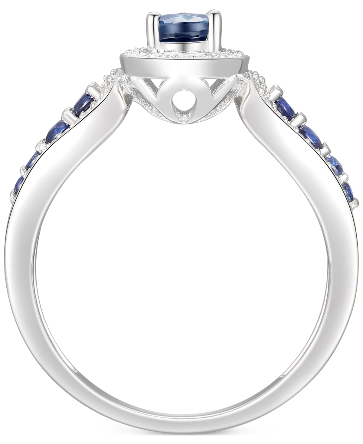 (3/4 ct. t.w.) & Diamond (1/10 ct. t.w.) Pear Shaped Ring in Sterling Silver - Sapphire