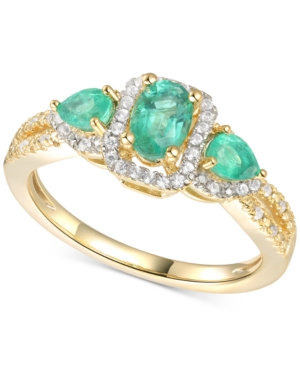 image of Emerald (5/8 ct. t.w.) & Diamond (1/6 ct. t.w.) Statement Ring in 14k Gold Over Sterling Silver