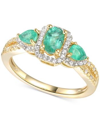 Macy's - Emerald (5/8 ct. t.w.) & Diamond (1/6 ct. t.w.) Statement Ring in 14k Gold Over Sterling Silver