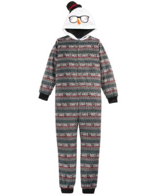 Max & Olivia - Big Boys 1-Pc. Hooded Cool-Print Snowman Pajamas
