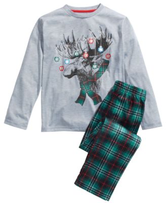 Max & Olivia - Big Boys 2-Pc. Moose Lights Pajama Set