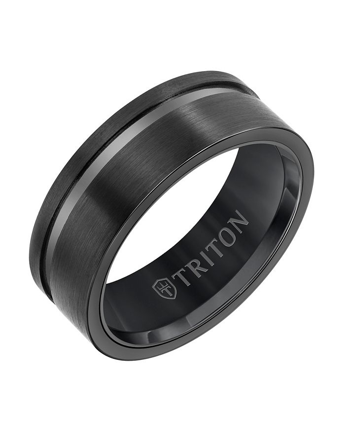 Triton - 8MM Black  Tungsten Carbide Ring with Asymmetrical Channel