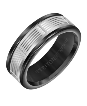 image of Triton 8MM Black Tungsten Carbide Ring with 14K White Gold Serrated Vertical Cut Insert