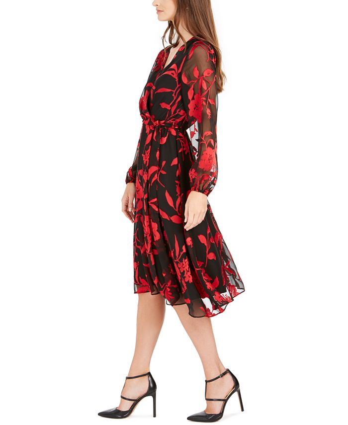 julia jordan Floral-Print Faux-Wrap Dress - Macy's