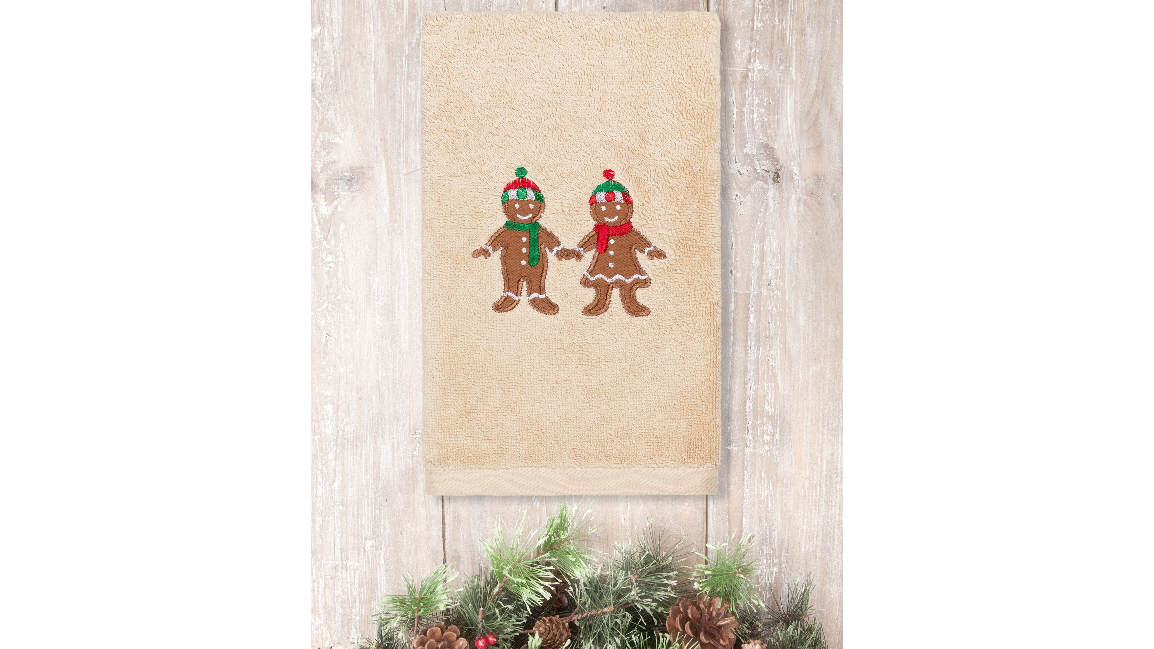 Linum Home Christmas Gingerbread Embroidered 100% Turkish Cotton Hand Towel