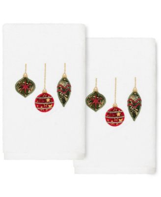 Christmas Ornaments Embroidered 100% Turkish Cotton 2-Pc. Hand Towel Set