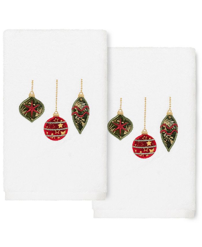 Linum Home - Christmas Ornaments Embroidered 100% Turkish Cotton 2-Pc. Hand Towel Set