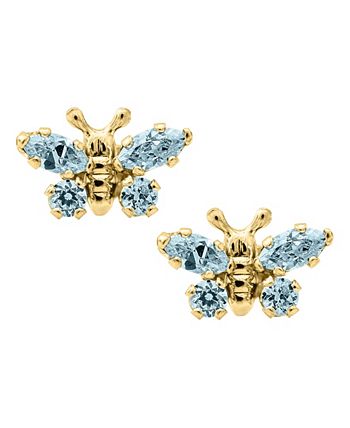 Macy's - Children's Birthday Cubic Zirconia Butterfly Earrings in 14k Yellow Gold