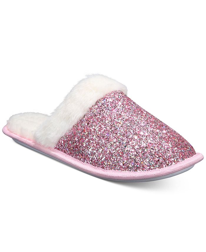 Jenni Women's Glitter Slippers With Faux-Fur Trim, Created for
