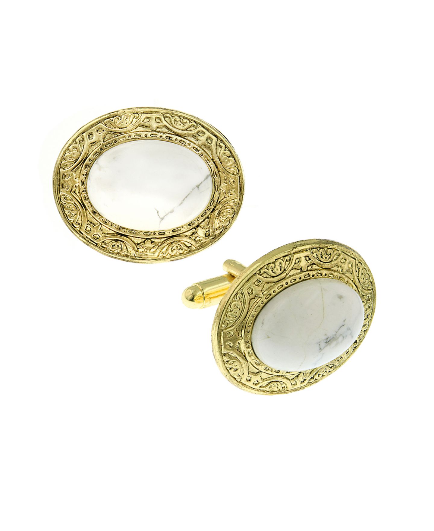 Мужские запонки 1928 Jewelry 14K Gold Plated Semi-Precious Howlite Oval Cufflinks — фото 1