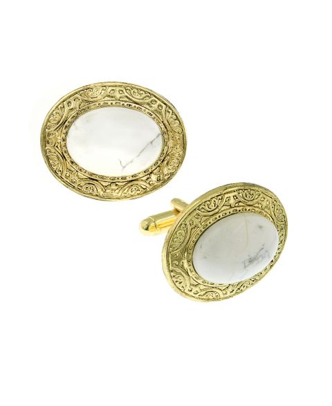 Мужские запонки 1928 Jewelry 14K Gold Plated Semi-Precious Howlite Oval Cufflinks