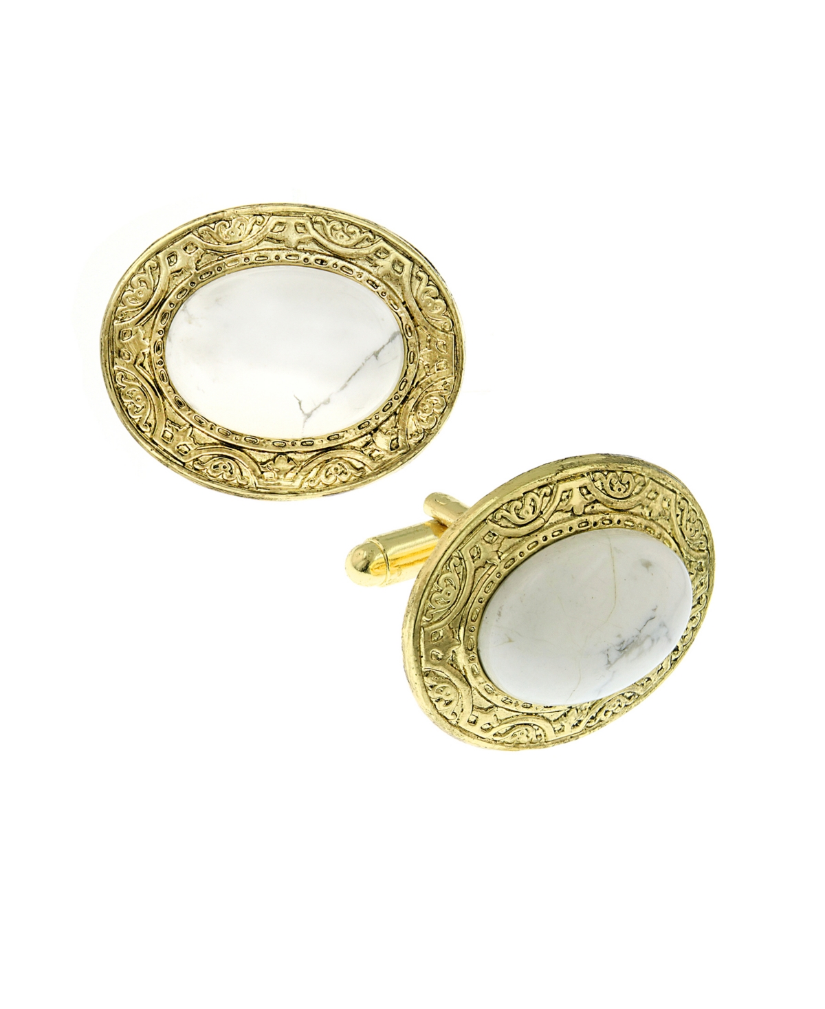 1928 Jewelry 14k Gold Plated Semi-precious Howlite Oval Cufflinks In White