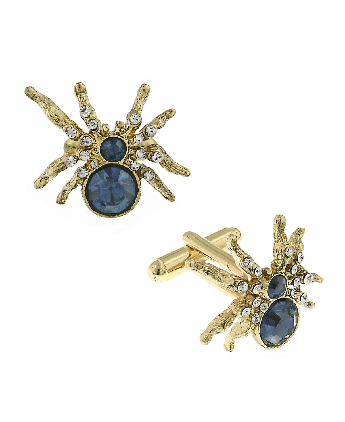 1928 Jewelry 14k Gold Plated Crystal Spider Cufflinks In Blue