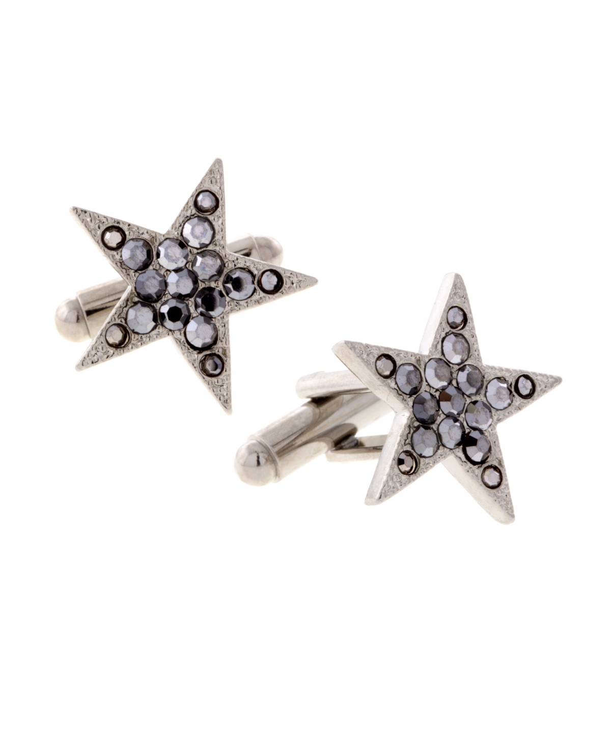 Jewelry Silver-Tone Crystal Star Cufflinks - Charcoal