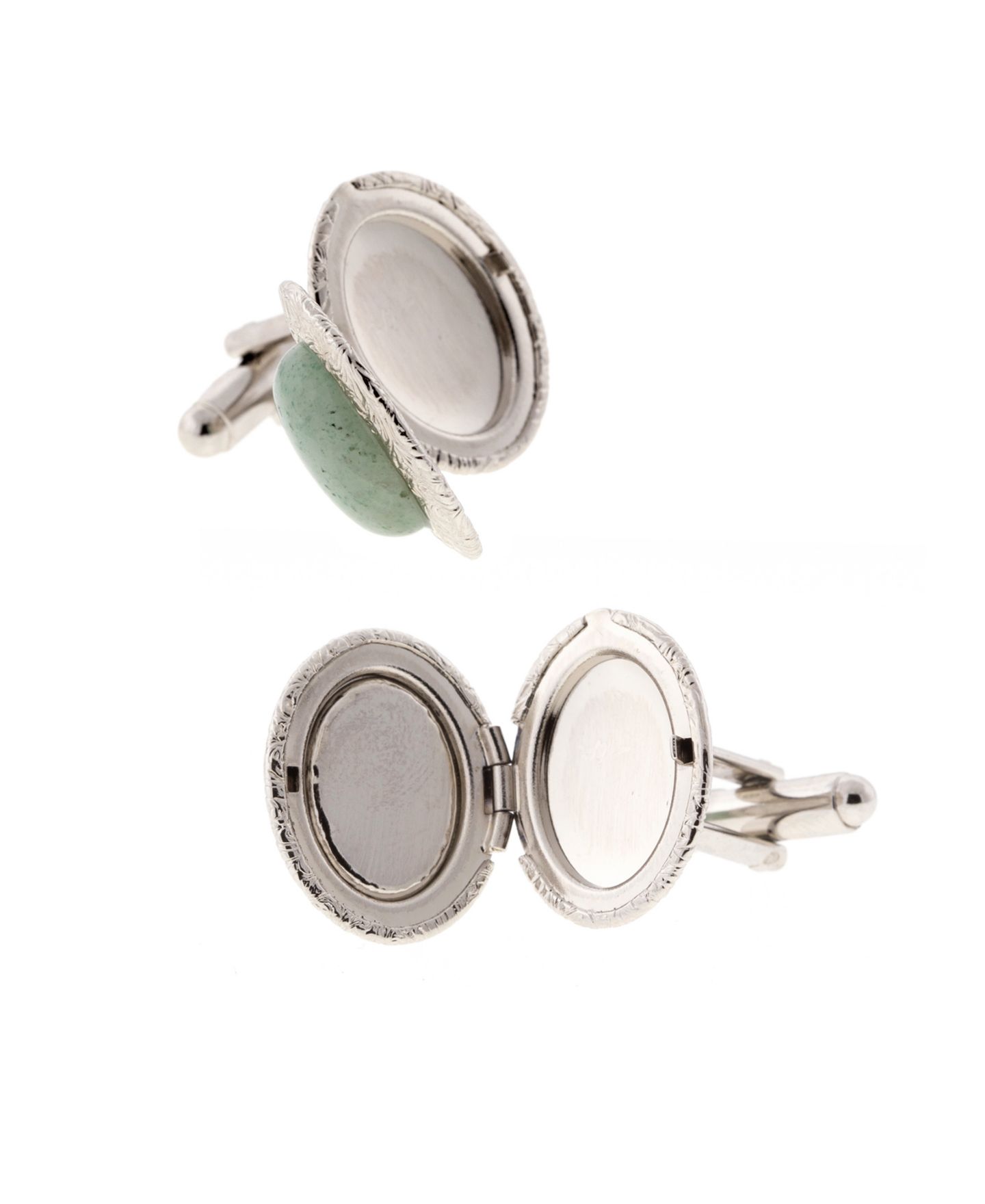 Мужские запонки 1928 Jewelry Silver-Tone Semi-Precious Aventurine Oval Cufflinks — фото 1