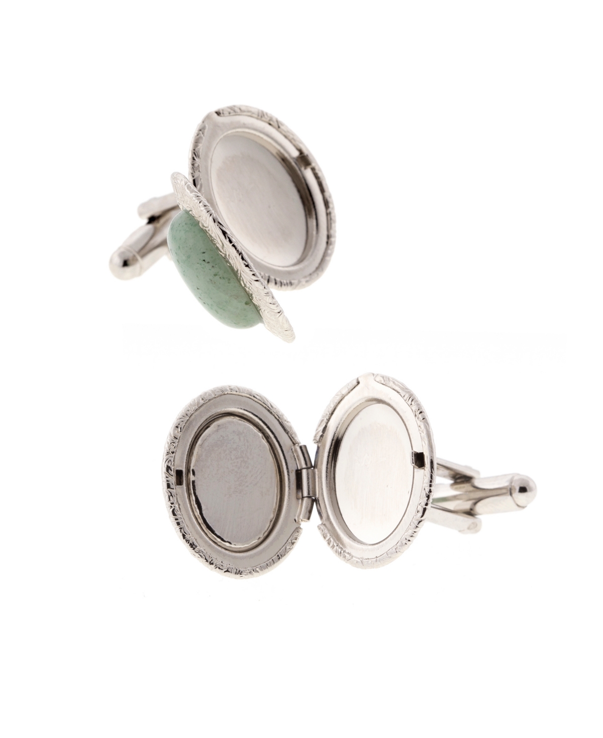 1928 Jewelry Silver-tone Semi-precious Aventurine Oval Cufflinks In Green