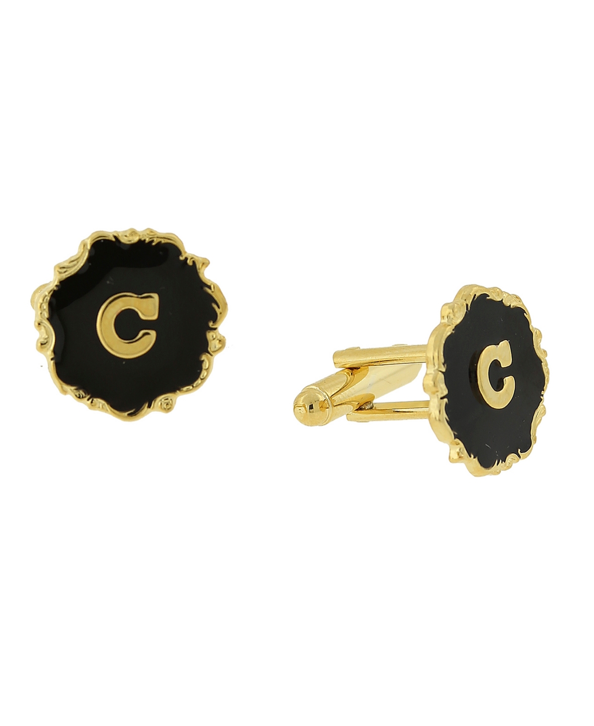 Jewelry 14K Gold-Plated Enamel Initial C Cufflinks - Black