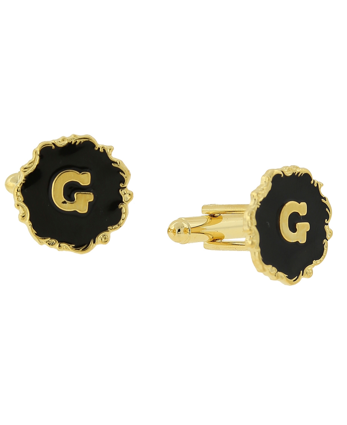 Jewelry 14K Gold-Plated Enamel Initial G Cufflinks - Black