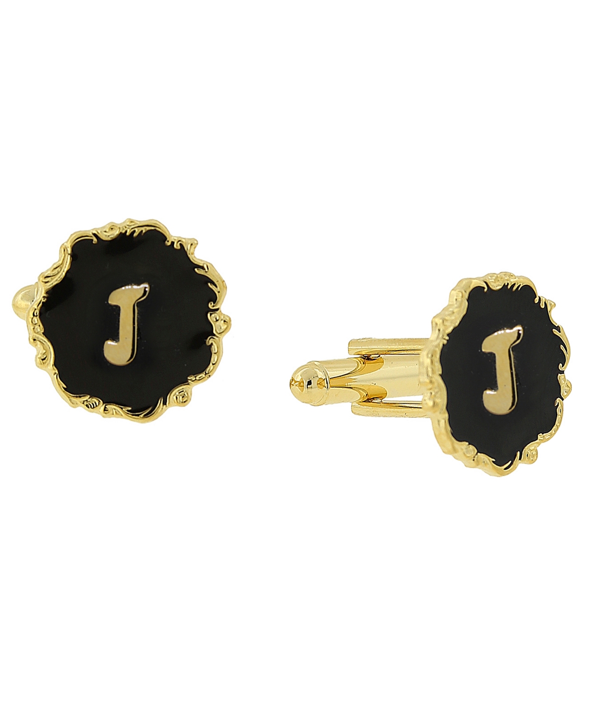 Jewelry 14K Gold-Plated Enamel Initial J Cufflinks - Black