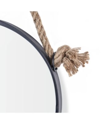 Iron Framed Round Accent Mirror with Hanging Rope