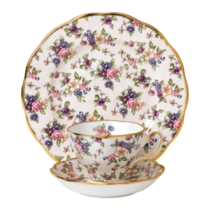 ROYAL ALBERT 100 YEARS 1940 3-PIECE SET, TEACUP SAUCER & PLATE -ENGLISH CHINTZ 