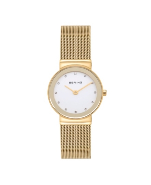 image of Bering Women-s Crystal Gold-Tone Stainless Steel Mesh Bracelet Watch 26mm
