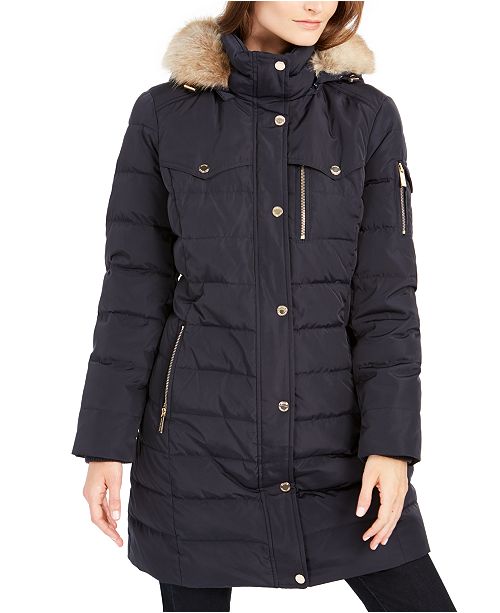 Michael Kors Faux Fur Trim Hooded Down Puffer Coat Created For