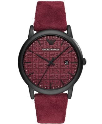 Emporio Armani - Men's Burgundy Leather Strap Watch 43mm